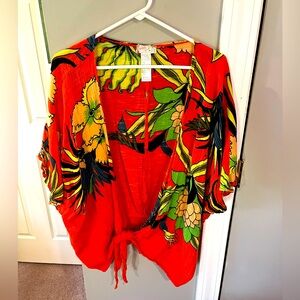 Free People Tropical Print Boho Tie Top